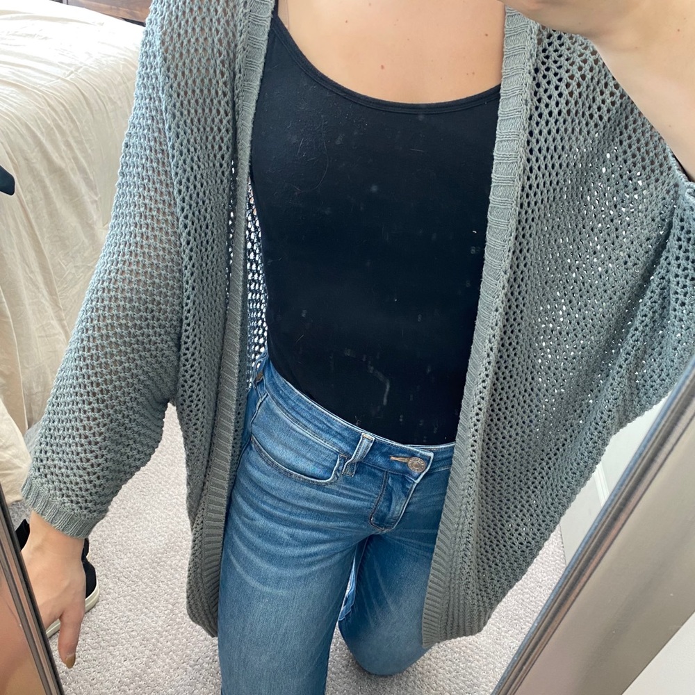 3/4 Sleeve Light Aqua Knit Cardigan Size Medium